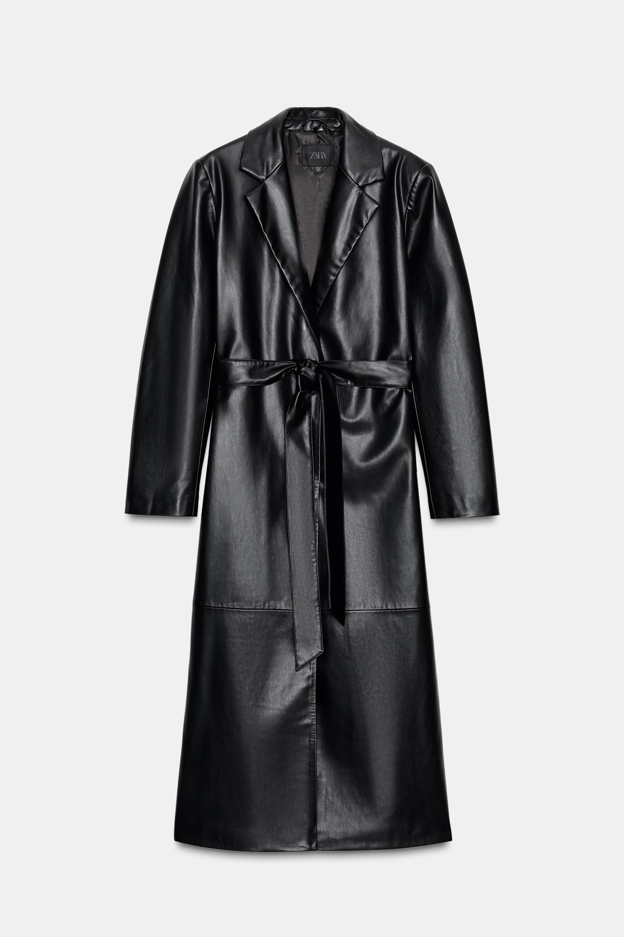 FAUX LEATHER COAT WITH DETACHABLE COLLAR